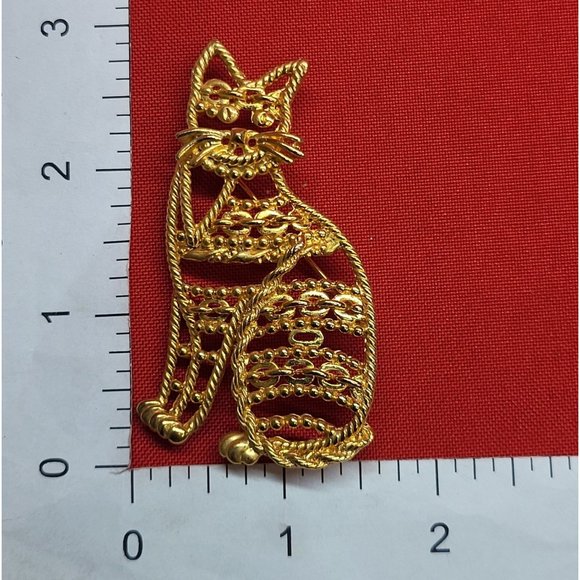 Danecraft Gold Tone Metal Cat Pin Brooch - Picture 6 of 10